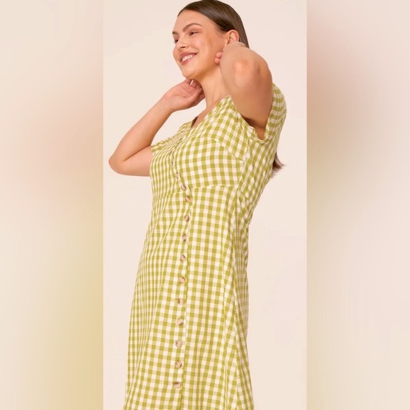 Madewell Light Green & Off White Gingham Midi Dress Size 8 - Picture 5 of 6